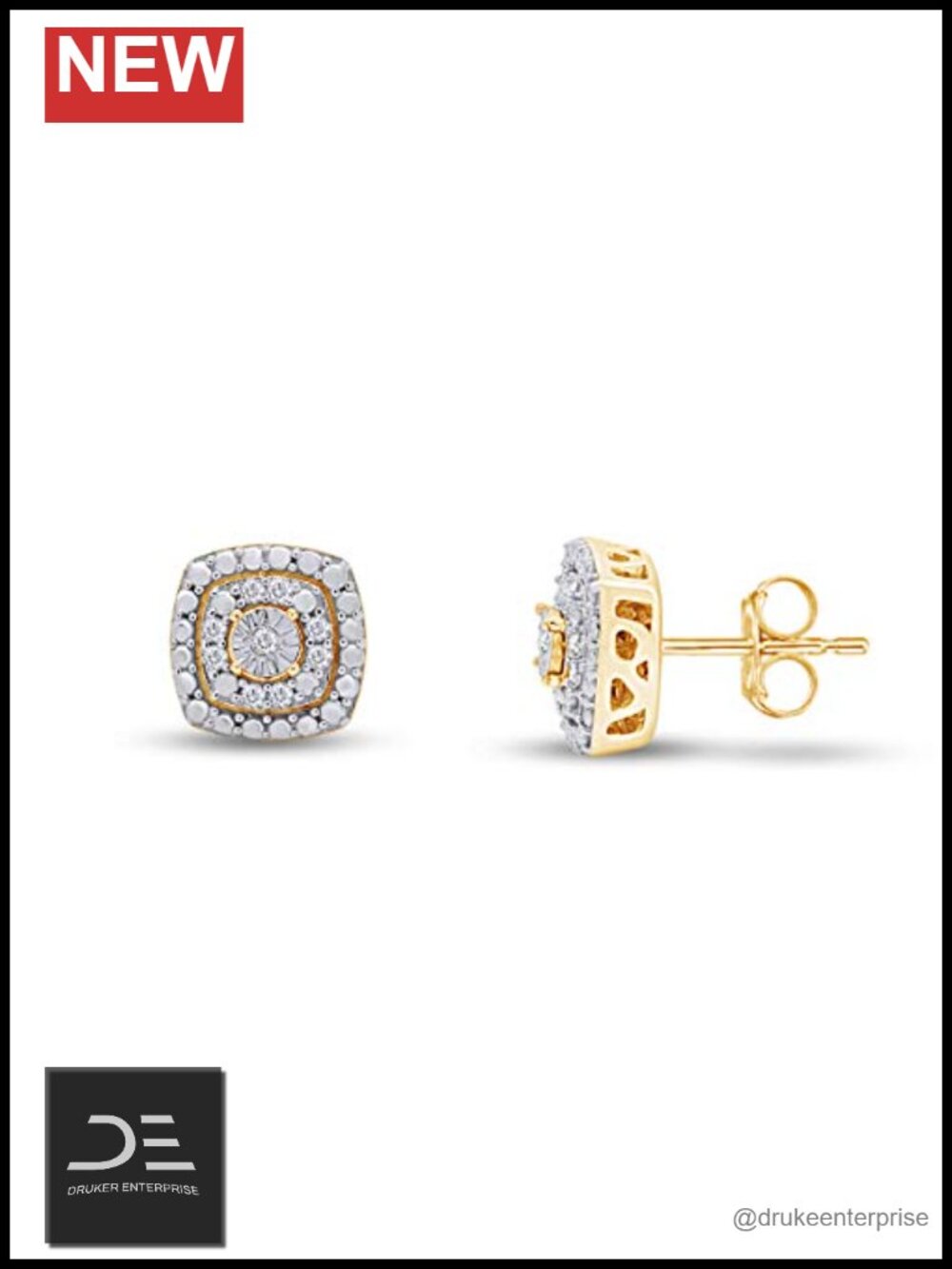 14k Yellow Gold Over 925 Sterling Silver Cluster Diamond Stud Earrings 0.10 CTW